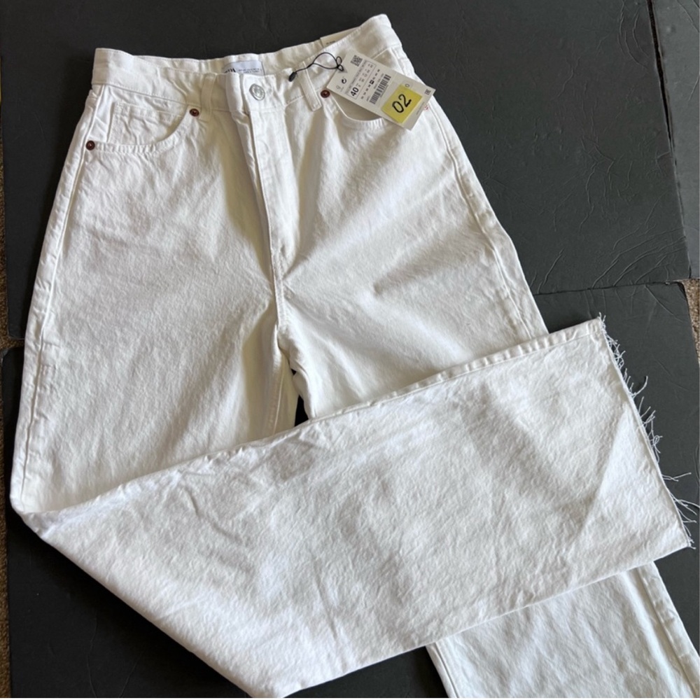 Zara Off White Denim Marine Straight Hi-Rise Size 6 Relaxed Leg